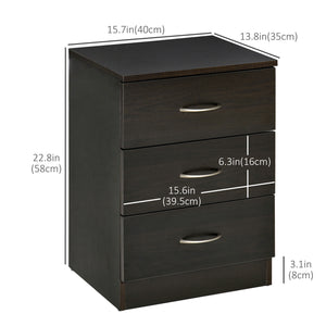 Lot de 2 tables de chevets avec 3 tiroirs, marron foncé