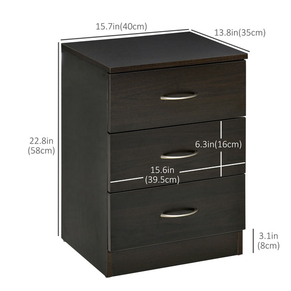 Lot de 2 tables de chevets avec 3 tiroirs, marron foncé