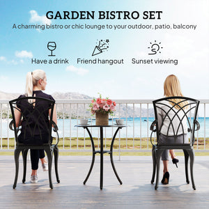 3 Pieces Patio Bistro Set, Cast Aluminum Outdoor Conversation Furniture Set, Coffee Table with Umbrella Hole, 2 Armchairs, Brown