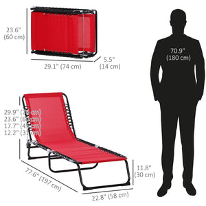 Chaise longue pliante d'extérieur réglable en 4 positions avec appui-tête, rouge bordeaux
