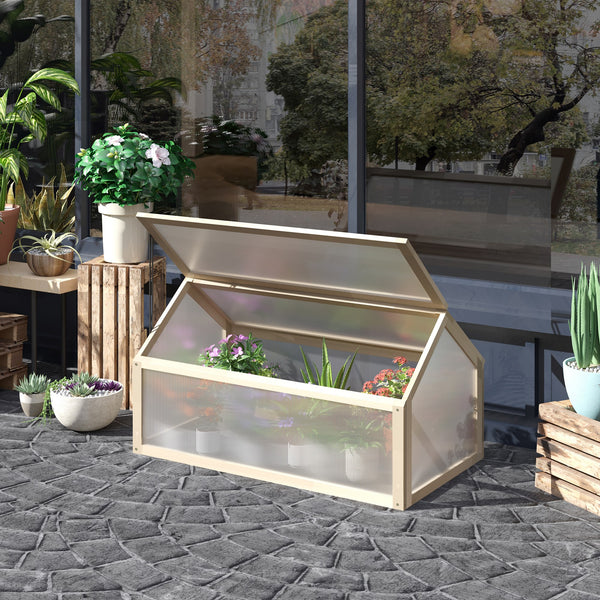 Serre de jardin surélevée portable en bois naturel avec couvercle ouvrant