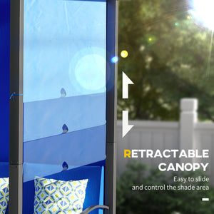 Ensemble de mobilier de jardin en résine tressée avec pergola rétractable, bleu