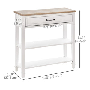 Console d'entrée étroite et moderne avec tiroir et 2 étagères, blanche