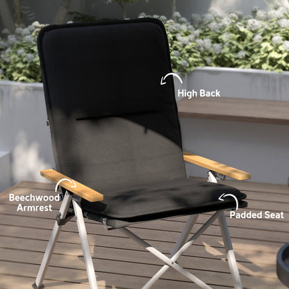 Lot de 2 chaises de camping Outsunny, chaise pliante portable avec siège rembourré et sac, fauteuil inclinable d'extérieur à dossier haut, noir