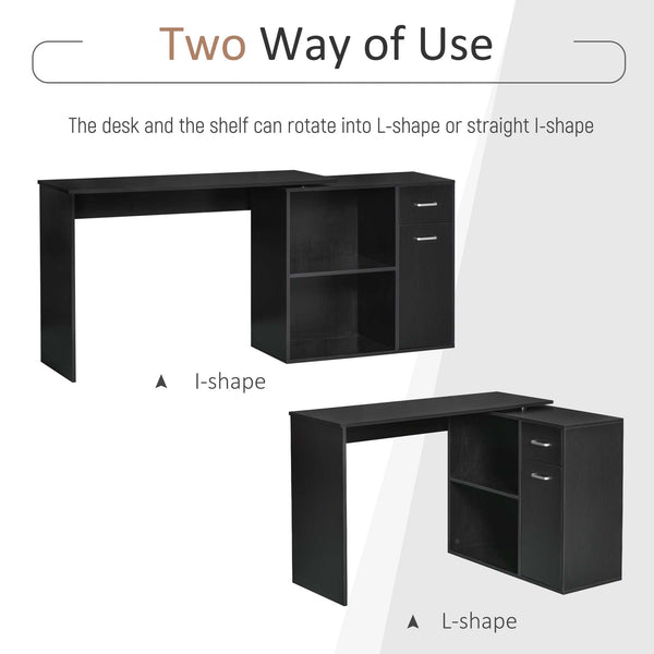 180° Rotating Corner Desk with Storage Shelf, Black