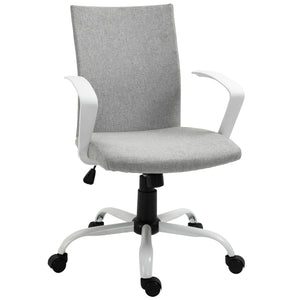 Fauteuil de bureau en lin, dossier mi-haut, inclinable et pivotant, gris clair