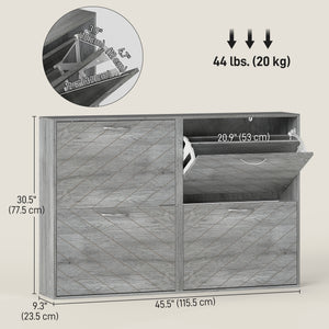 Meuble à chaussures avec 4 tiroirs rabattables, pouvant contenir 12 paires de chaussures, gris