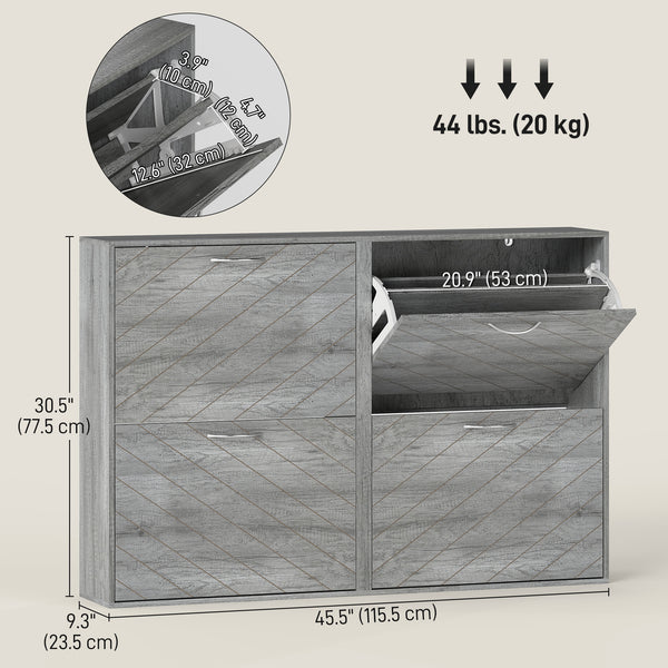 Meuble à chaussures avec 4 tiroirs rabattables, pouvant contenir 12 paires de chaussures, gris