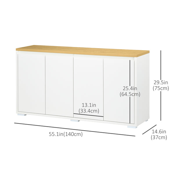 Buffet avec 4 portes et étagères réglables pour cuisine, salon ou entrée, blanc