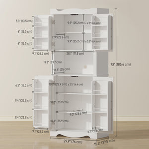 Meuble de rangement avec 12 étagères de porte et support pour micro-ondes, blanc