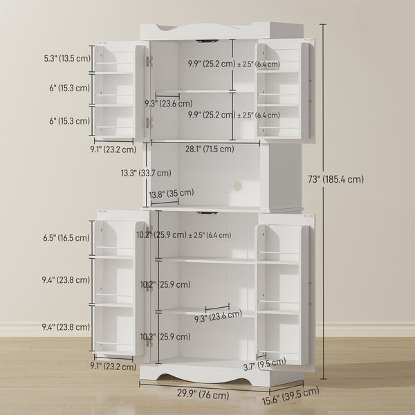 Meuble de rangement avec 12 étagères de porte et support pour micro-ondes, blanc