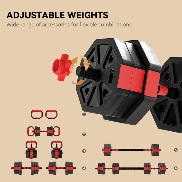 Ensemble d’haltères ajustables 6 en 1 de 44 lb avec barre, kettlebell et supports à pompes