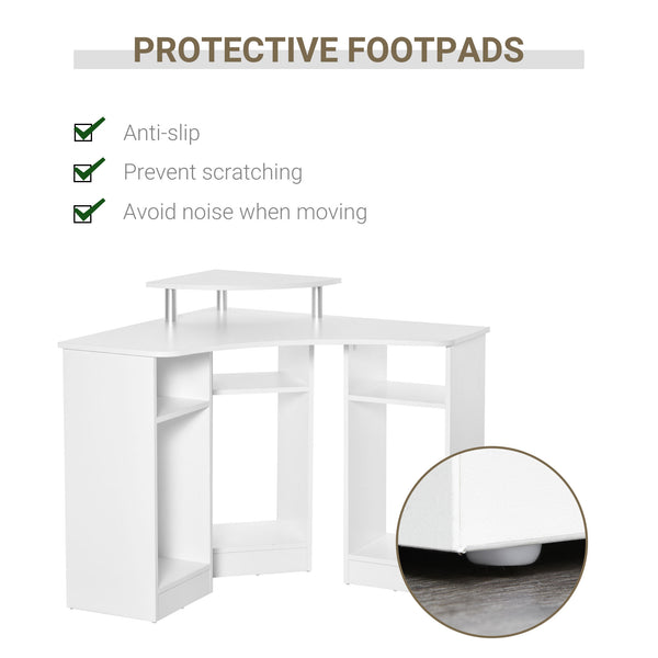 L-shaped computer desk with monitor stand, white