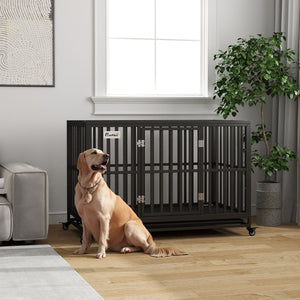 Cage pour chien de 49" en acier robuste avec roulettes, noire