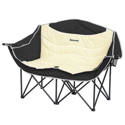 Chaise de camping double avec porte-gobelets et sac de transport, capacité de charge : 250 kg, kaki
