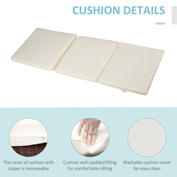 Chaise longue en osier avec dossier réglable sur 5 niveaux, blanc crème