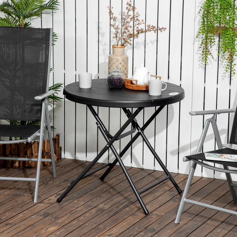 Table de patio ronde pliable avec plateau en PEHD et structure en acier, gris foncé