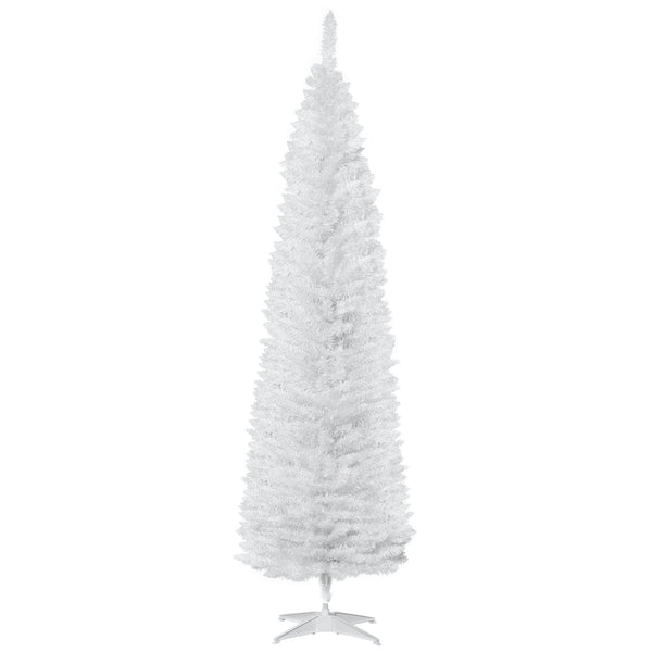 Sapin de Noël artificiel blanc de 7 pieds mince avec support en métal robuste