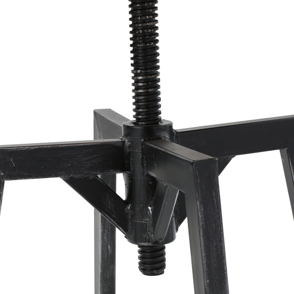 Tabouret de bar réglable en métal avec assise en bois, pivotant à 360°, noir antique