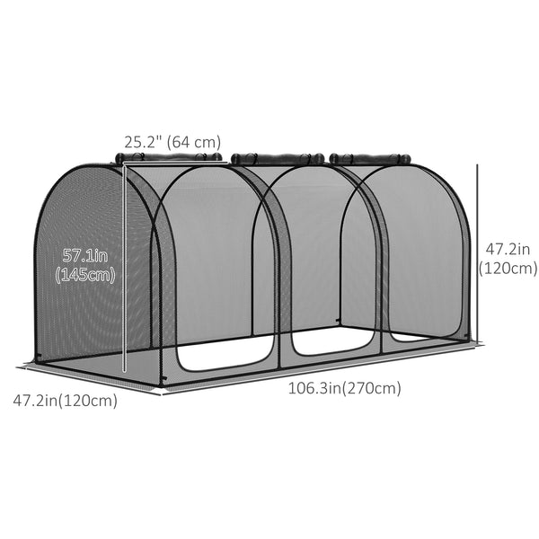 Protective plant cage with 3 zippered doors and 4 ground stakes