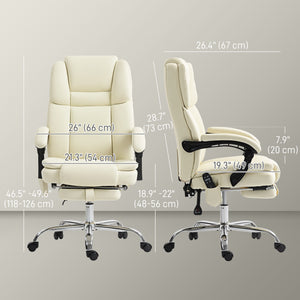 Fauteuil de bureau massant inclinable avec vibration à 6 points, repose-pieds et dossier haut, blanc