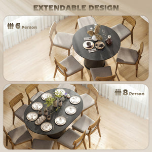 Table de cuisine extensible pour 6 à 8 personnes, style ferme, avec pied central et finition bois noir.
