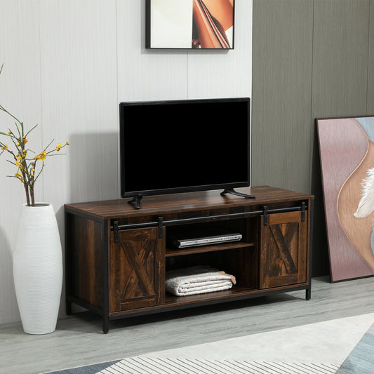 HOMCOM Industrial TV Stand for TVs up to 60 inches, TV Console with Storage and 2 Sliding Doors, Freestanding Entertainment Unit for Living Room and Bedroom, Brown