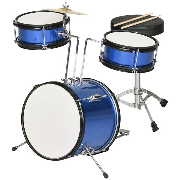 7-piece children's drum set with seat, cymbal, pedal and drumsticks, blue