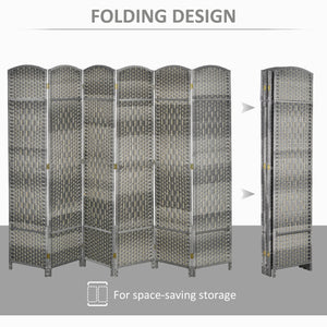Cloison de séparation pliable à 6 panneaux, cloison tissée à la main, gris mélangé