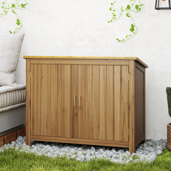 Abri de jardin en bois extérieur compact avec 2 étagères et 2 portes