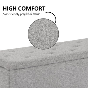 Banc de rangement moderne avec revêtement en laine d'agneau, gris