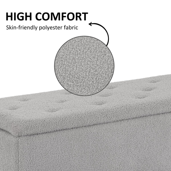 Banc de rangement moderne avec revêtement en laine d'agneau, gris