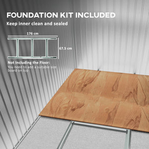 Abri de jardin en métal galvanisé avec kit de fondation, gris