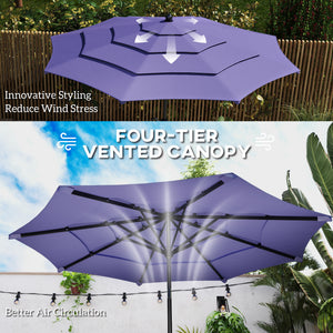 Parasol de 10,7 pieds avec manivelle, inclinaison par bouton-poussoir et aérations, violet