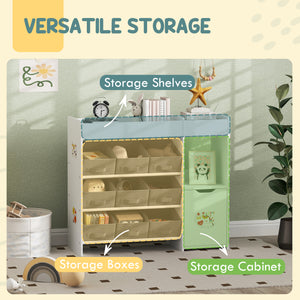 Toy Storage with 9 Non-Woven Fabric Boxes, Cabinet and Shelves, for Kids Bedroom, Playroom, White