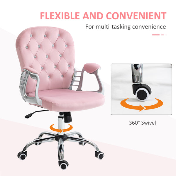Office chair with adjustable height and padded backrest, pink