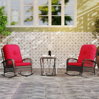 Lot de 2 chaises à bascule d'extérieur en rotin et osier, avec coussins épais, rouge