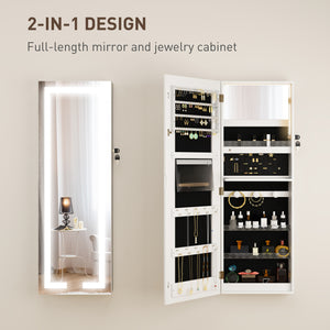 Armoire à bijoux avec éclairage LED et miroir, fixation murale, blanche