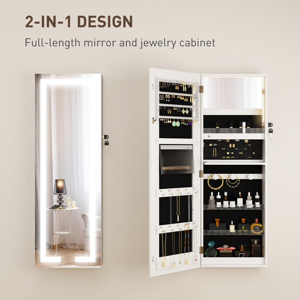 Armoire à bijoux avec éclairage LED et miroir, fixation murale, blanche