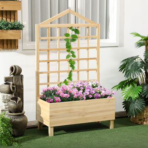 Raised planter in aged wood with trellis