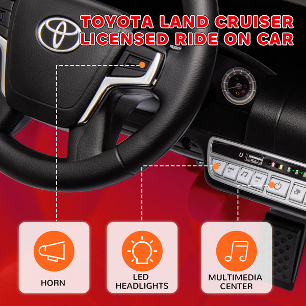 Voiture pour enfants 12V Toyota Land Cruiser sous licence avec télécommande, rouge