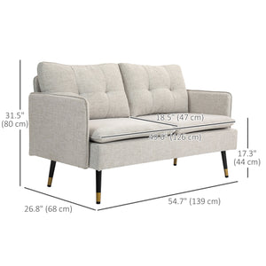 Canapé causeuse moderne en tissu avec dossier capitonné et pieds en acier, blanc crème