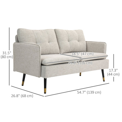 Canapé causeuse moderne 55 pouces en tissu avec dossier capitonné et pieds en acier, pour chambre à coucher et salon, blanc crème