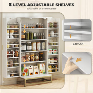 47" Kitchen Pantry Cabinet, Freestanding Kitchen Storage Cabinet with 12 Door Shelves and Adjustable Shelves, White