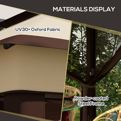 Gazebo pliant 3,3 x 3,3 m réglable avec toit UV30+, rideaux en maille amovibles, beige