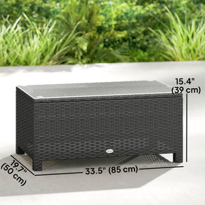 Table basse d'extérieur en résine tressée PE avec plateau en verre, gris foncé