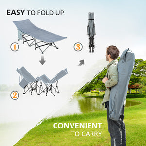 Lit de camp pliant avec matelas et oreiller, gris foncé