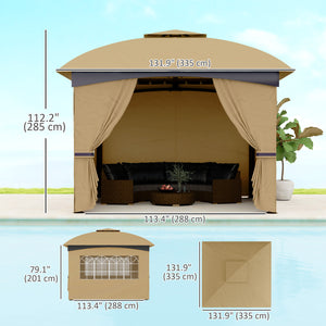 Outsunny 11' x 11' Outdoor Gazebo, Double Roof Patio Gazebo Canopy with Curtains, Church Windows, Galvanized Steel Frame, Beige |