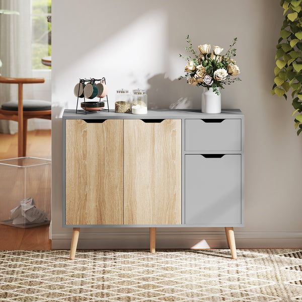 Buffet 35" avec tiroir, gris et bois naturel