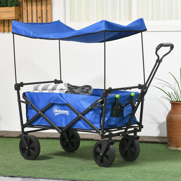 Chariot de jardin pliable à structure en acier, bleu foncé